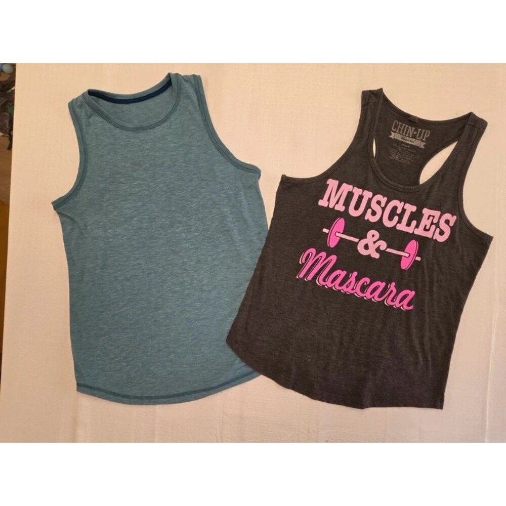 2-Pack Workout Tanks - Chin-Up "Muscles & Mascara" & C9 Teal - Small